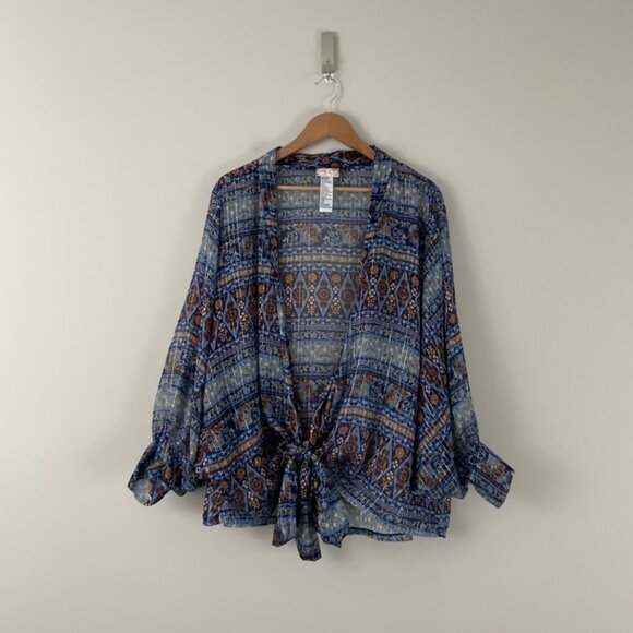 Free People Solstice Shimmer Tie Front Kimono Top One Size - Picture 1 of 5